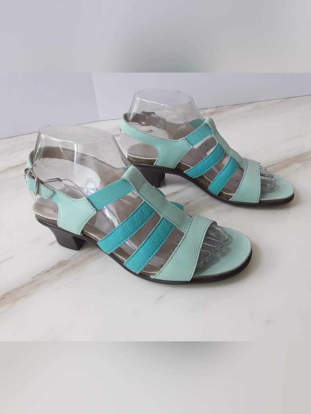 SAS Allegro Aqua Blue Leather Strappy Slingback Sandals Sz 6.5M